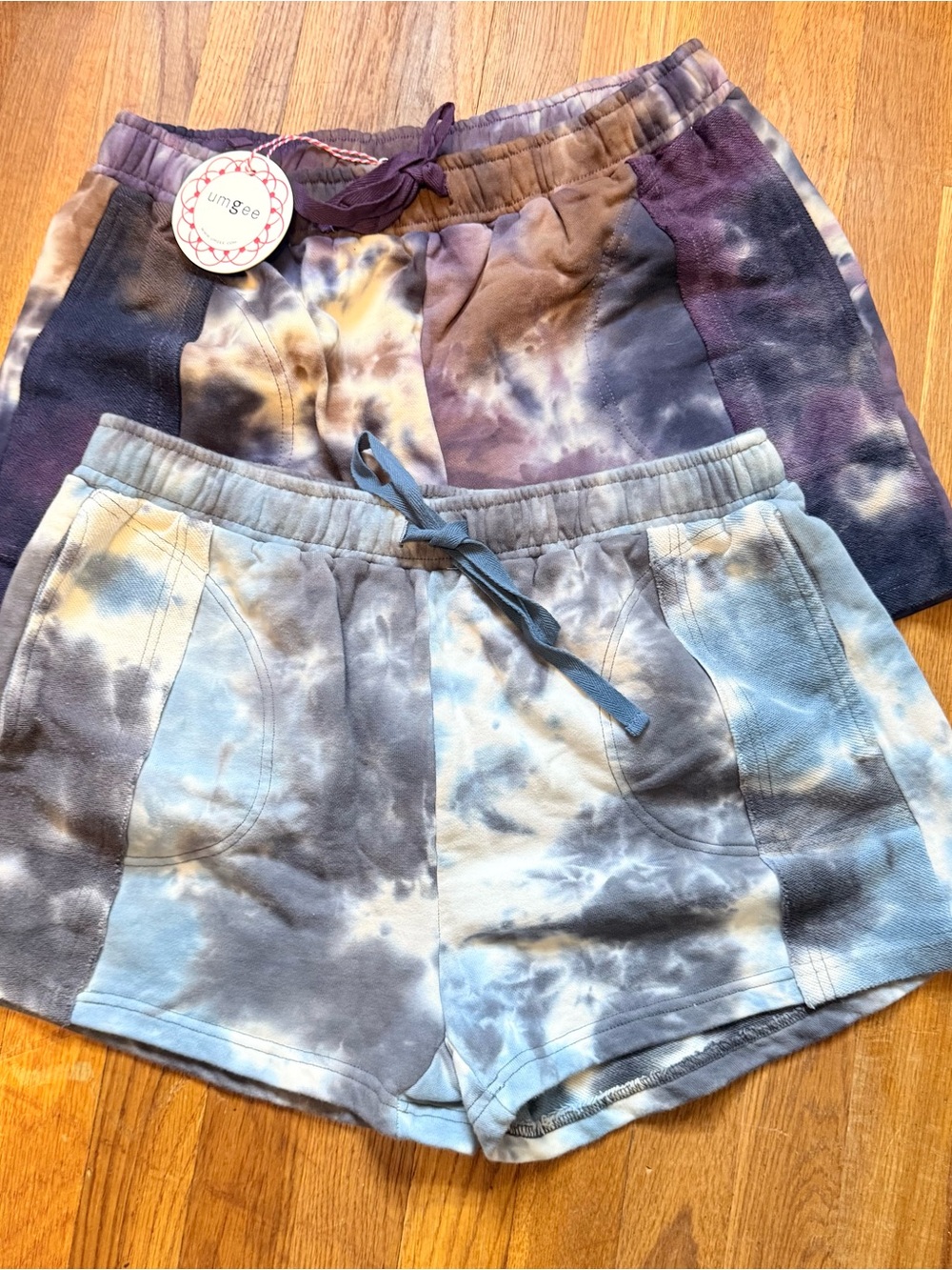 Umgee Tie-Dye Lounge Shorts Set - Blue, Purple & Brown French terry